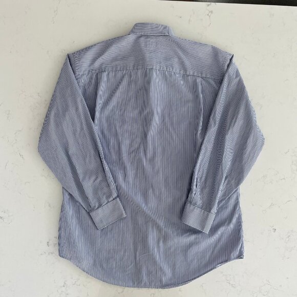 Nordstrom Lg Slv Button Down Oxford Collar Striped Cotton Shirt Blue+Wht Sz 15.5 - Picture 7 of 13